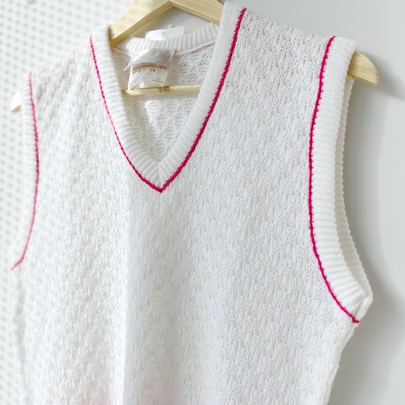 Vintage 90s Sears The Fashion Place Pink Striped Cableknit Vest - Picture 3 of 8
